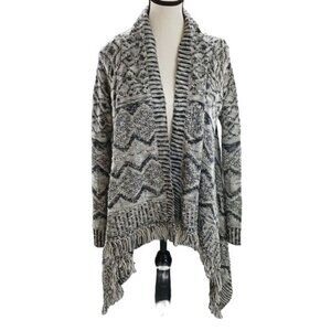Romeo and Juliet Couture Cardigan Womens M Gray Black Knit Open Front Fringe